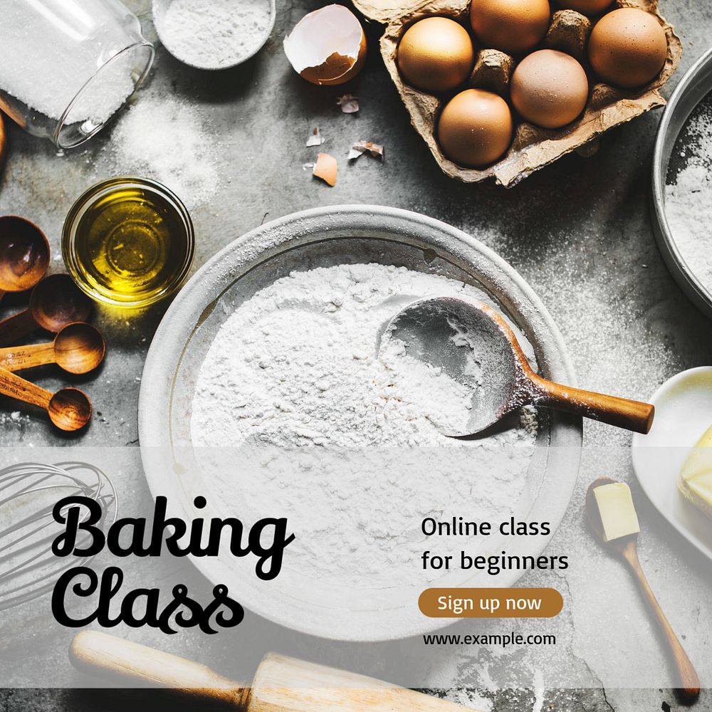 Baking class  Instagram post template, editable text