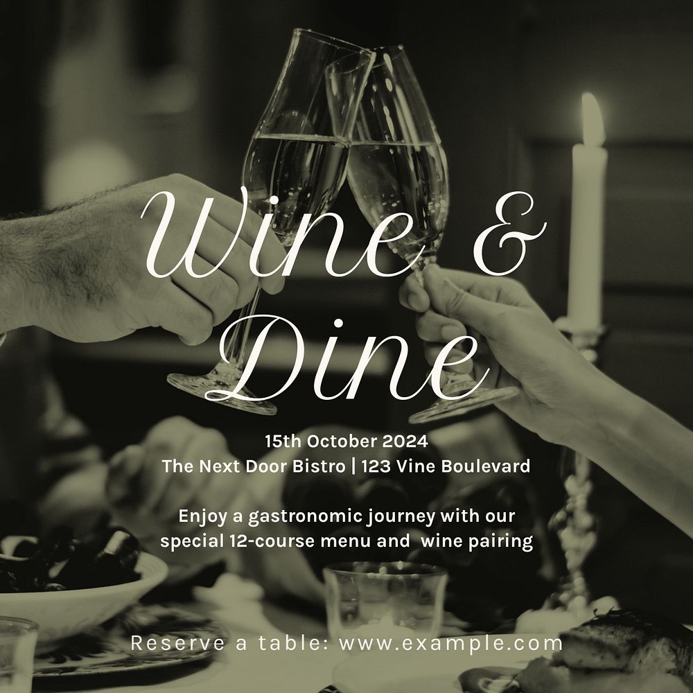 Wine & Dine  Instagram post template, editable text