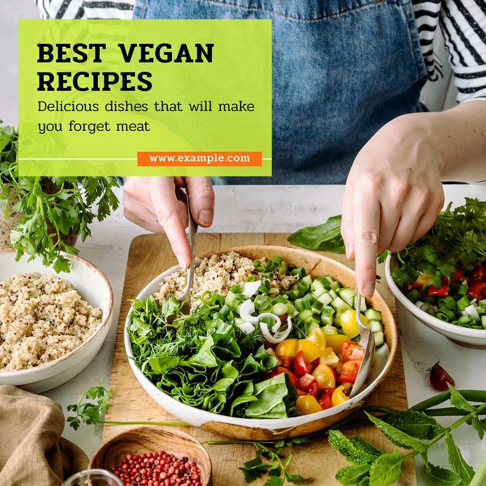 Best vegan recipes  Instagram post template, editable text