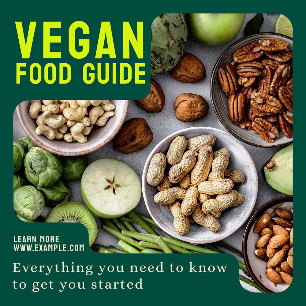 Vegan food  Instagram post template, editable text