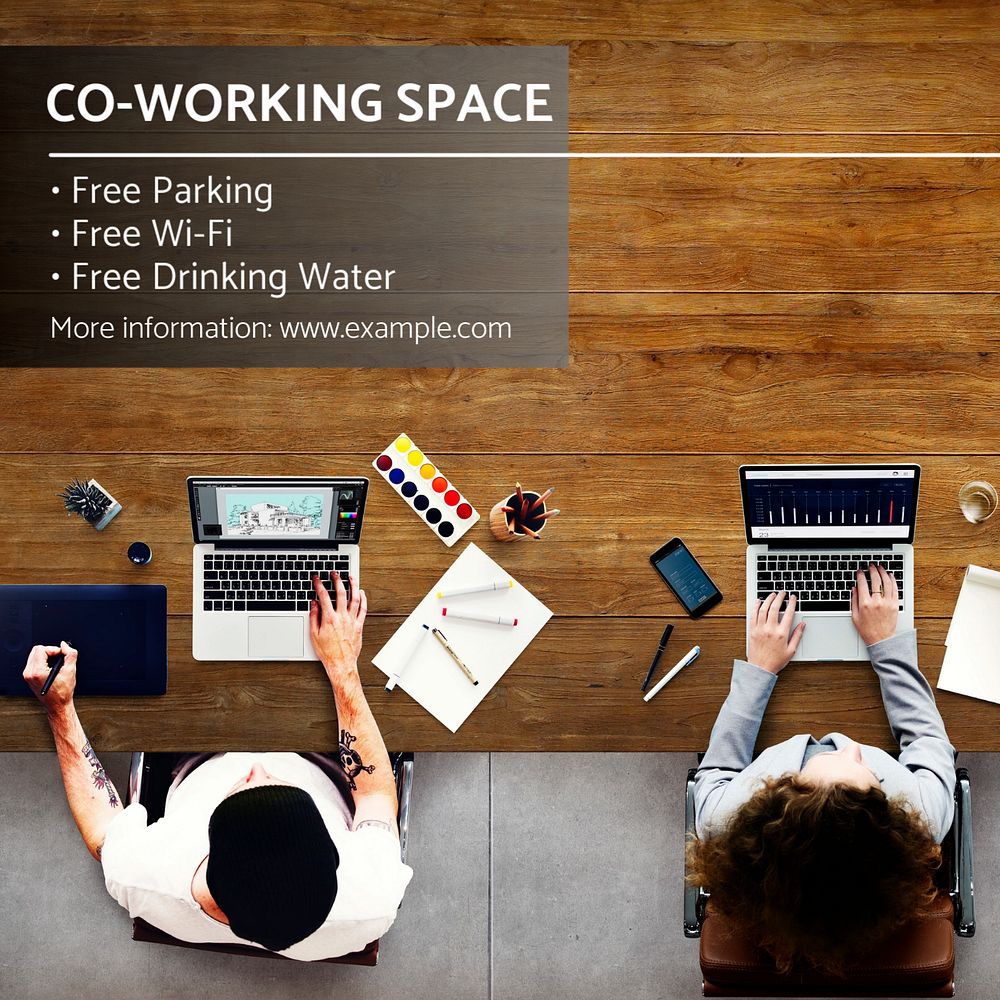 Co-working space Instagram post template, editable text