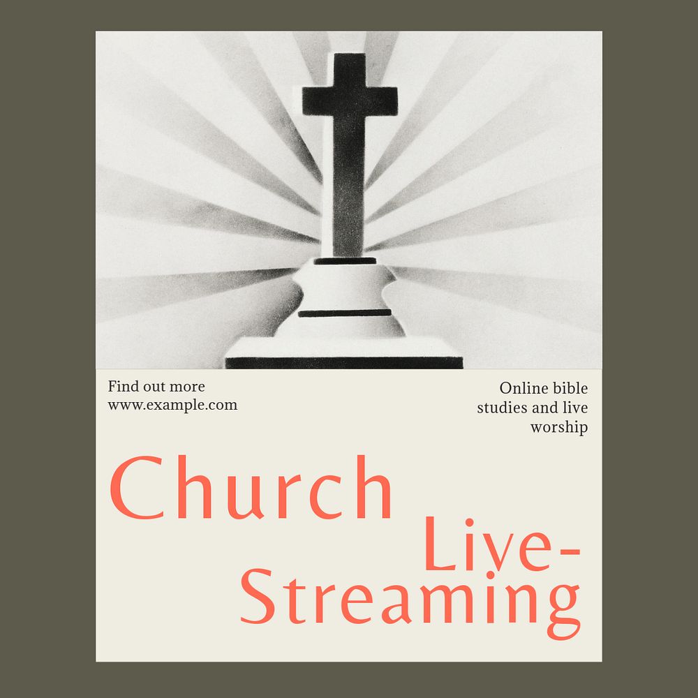 Church live-streaming Instagram post template, editable text