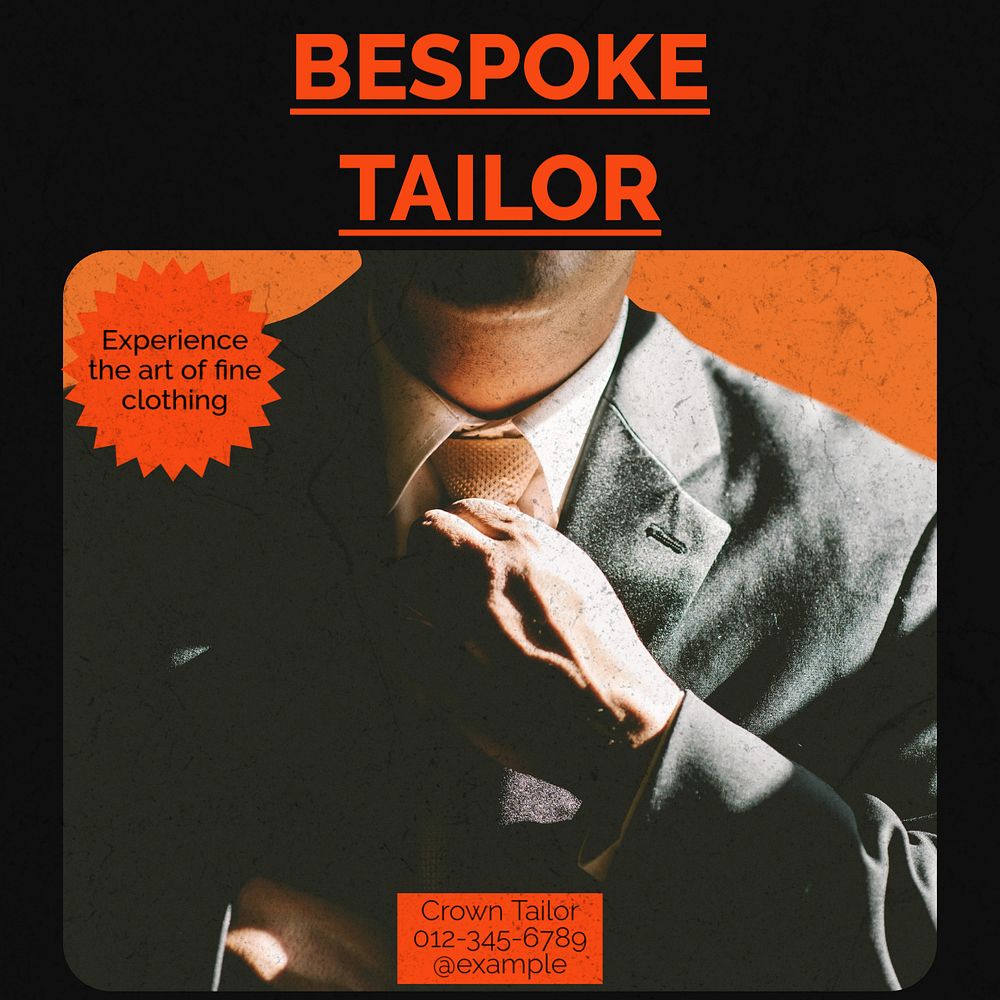 Bespoke tailor & clothing  Instagram post template, editable text