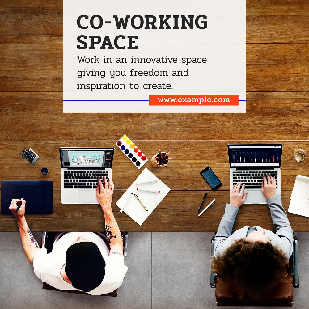 Co-working space Instagram post template, editable text