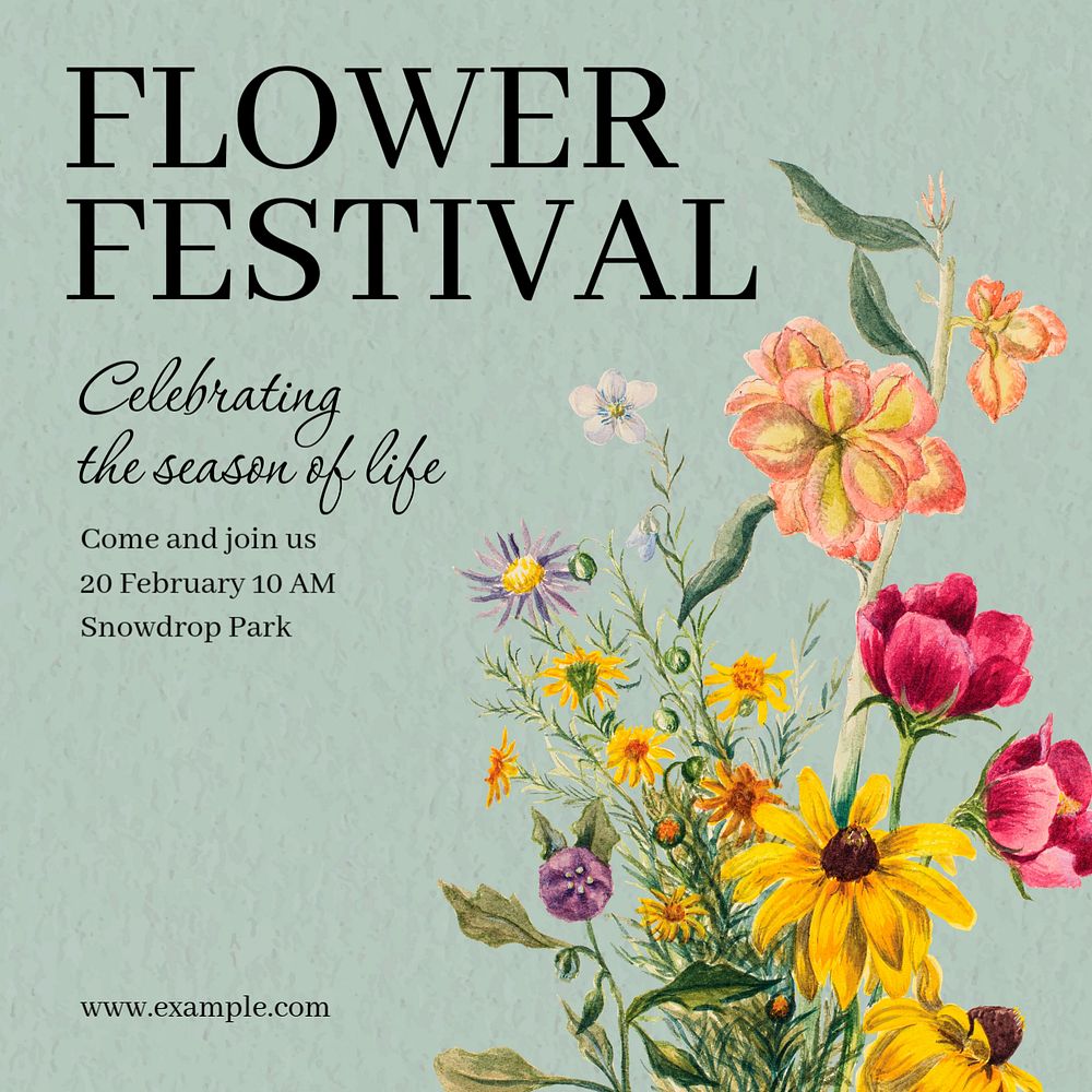 Flower festival   Instagram post template, editable text