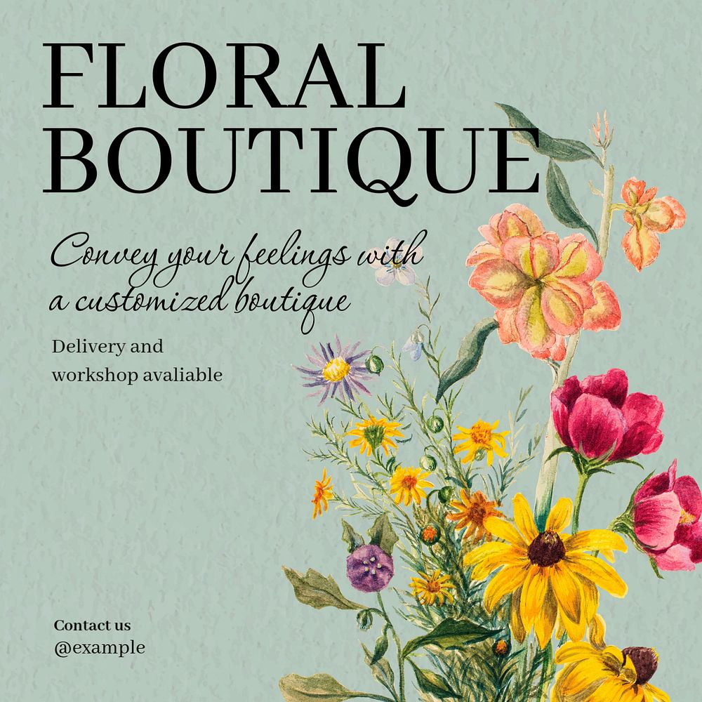 Floral boutique   Instagram post template, editable text