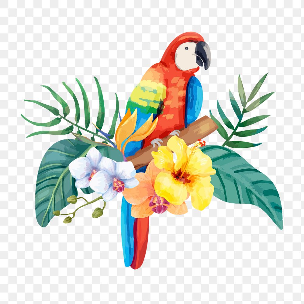 Watercolor bird png element, editable tropical plant design