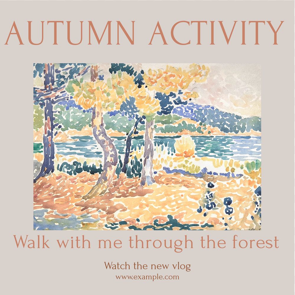 Autumn forest walk Instagram post template, editable text