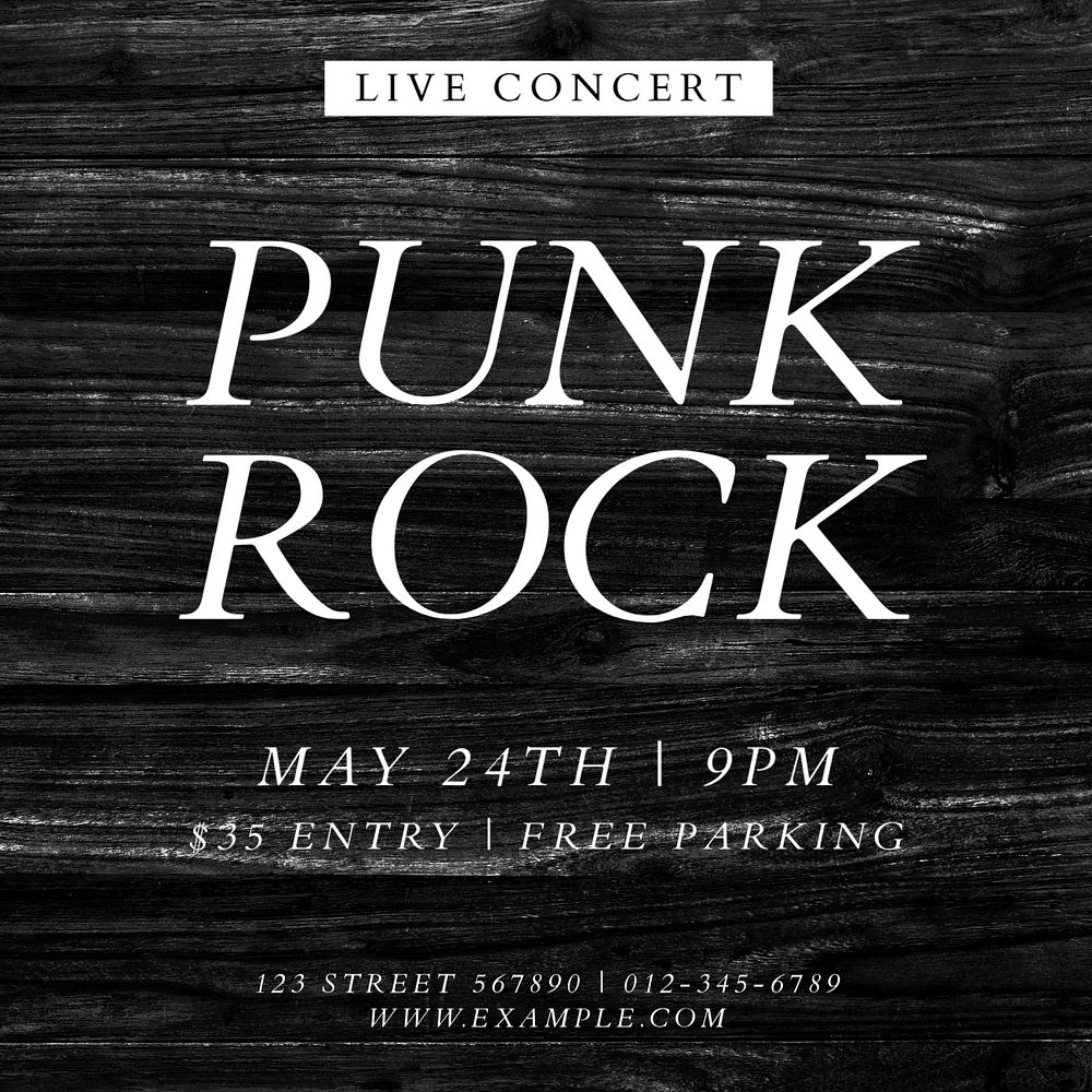 Punk rock live concert  Instagram post template, editable text