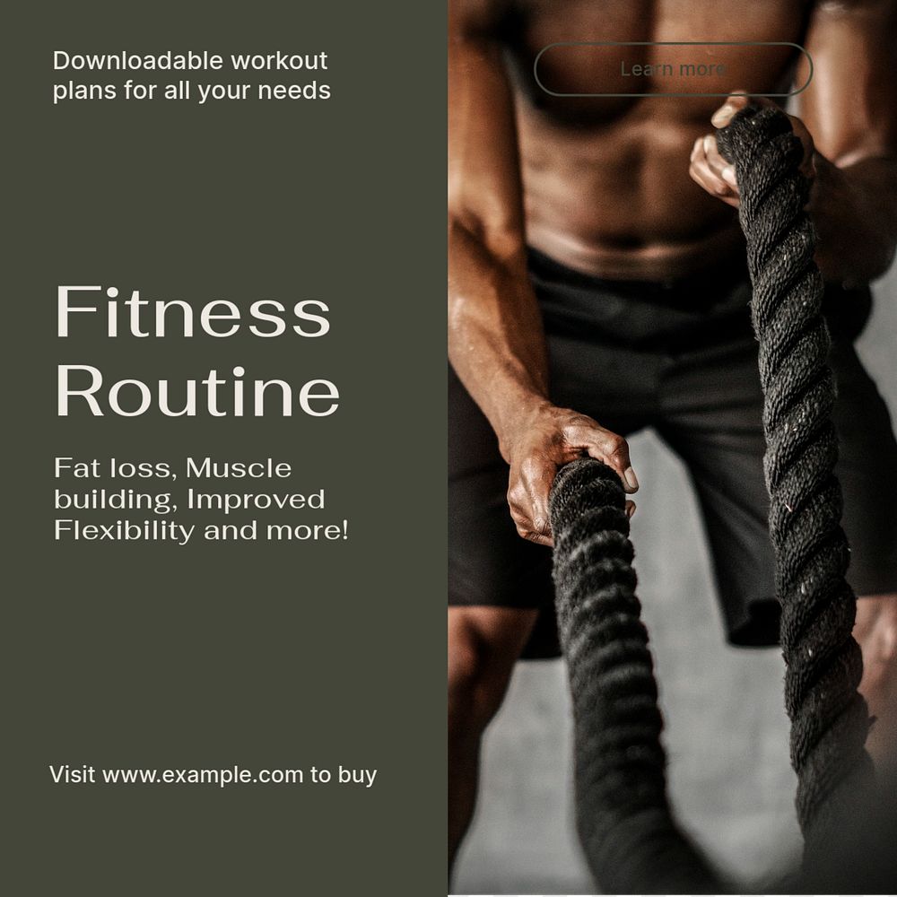 Fitness routine guides  Instagram post template, editable text