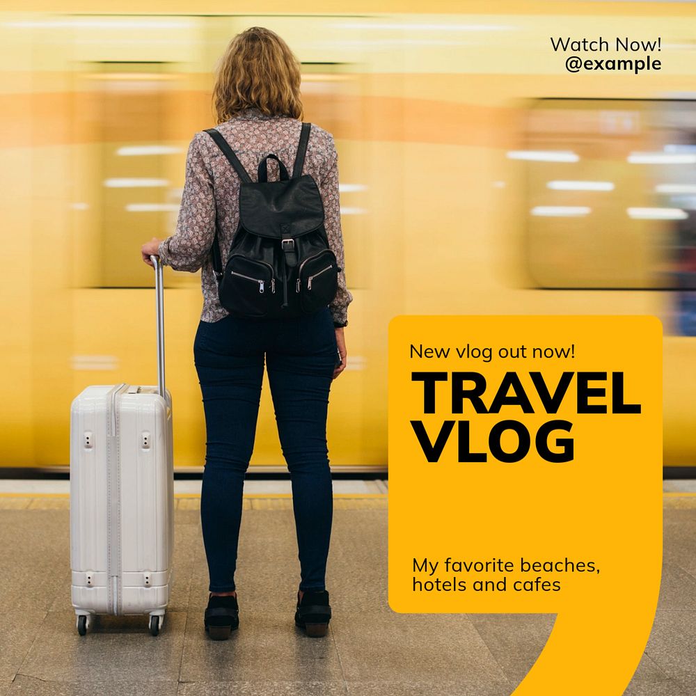 Travel vlog  Instagram post template, editable text