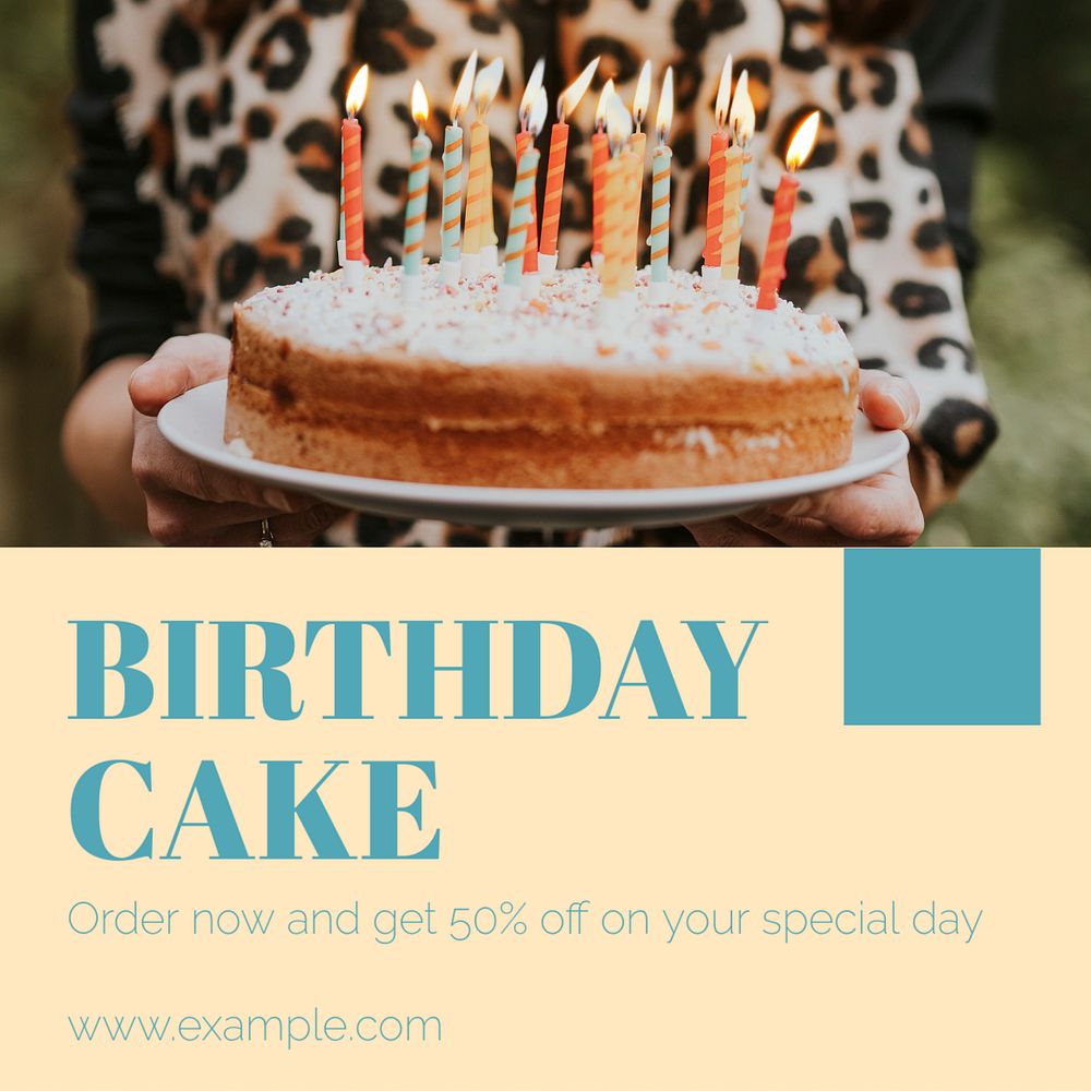 Birthday cake Instagram post template, editable text