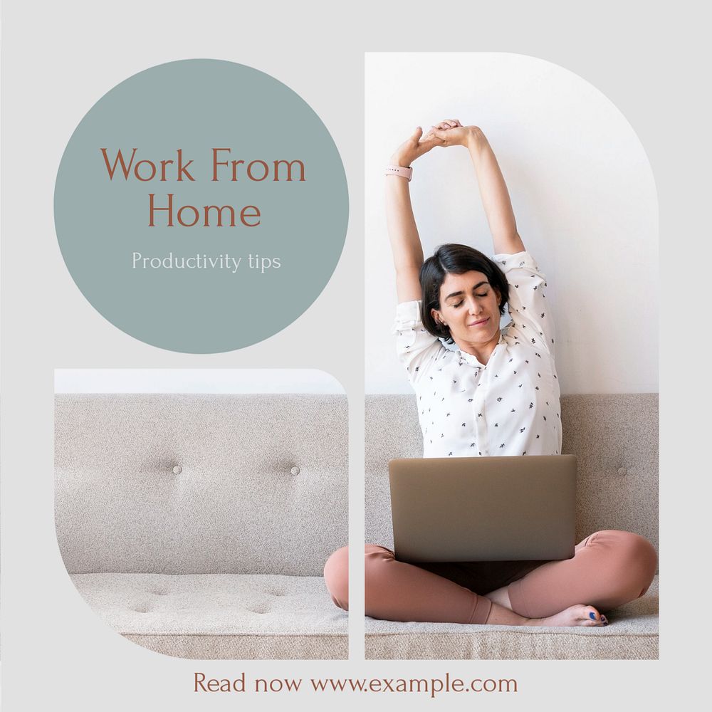 Work from home  Instagram post template, editable text