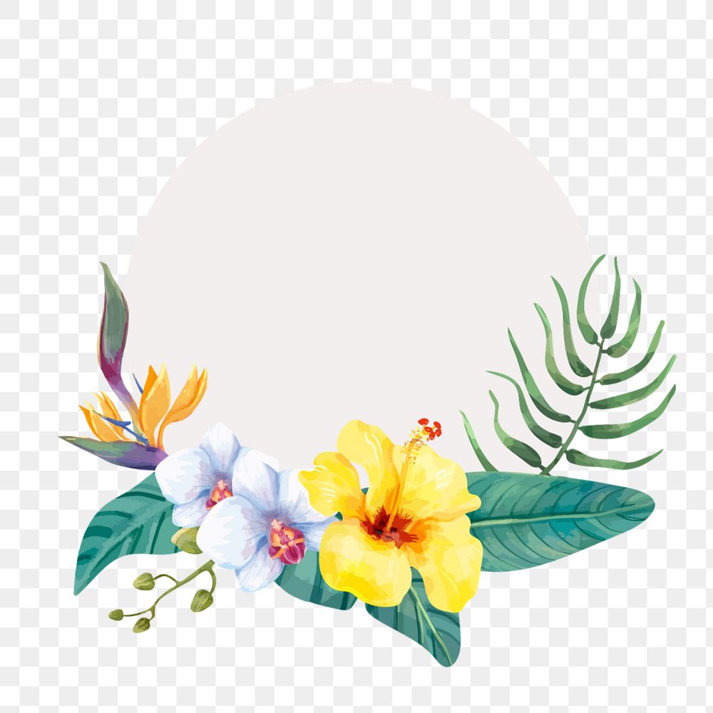 Flower badge png element, editable aesthetic watercolor remix design