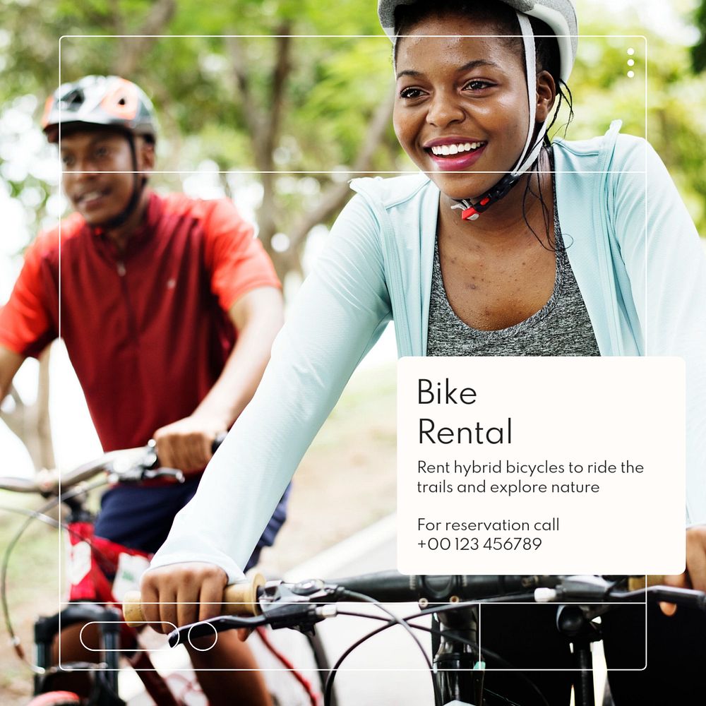 Bike rental Instagram post template, editable text