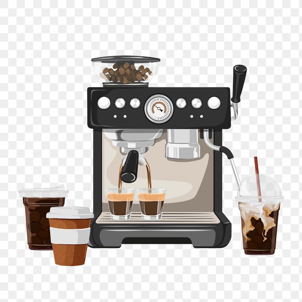 Espresso maker png element, editable cafe design