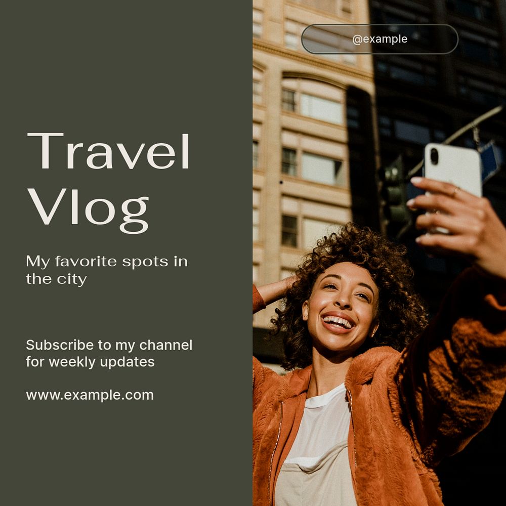 Travel vlog  Instagram post template, editable text