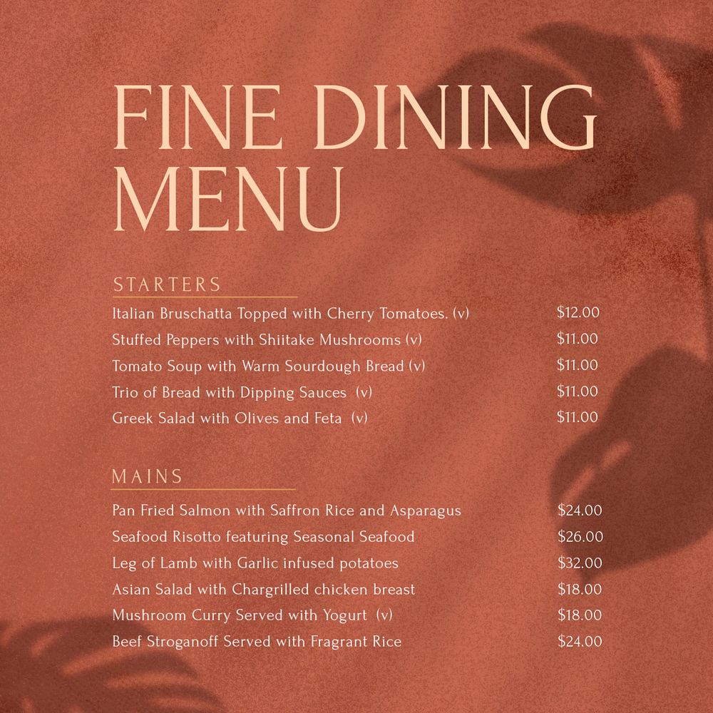 Restaurant menu Instagram post template, editable text