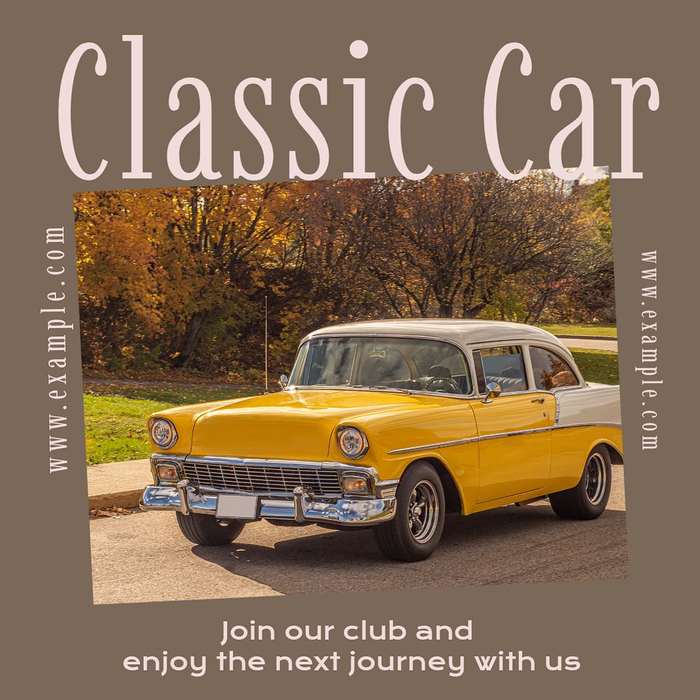 Classic car caravan Instagram post template, editable text