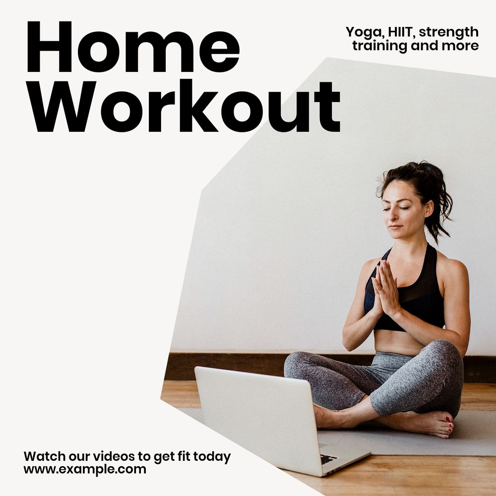 Home workout videos Instagram post template, editable text