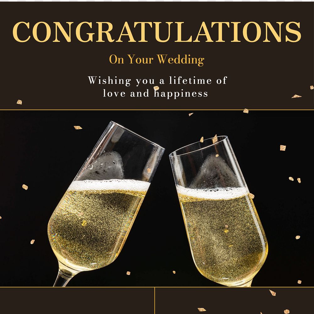 Wedding congratulations Facebook post template, editable design