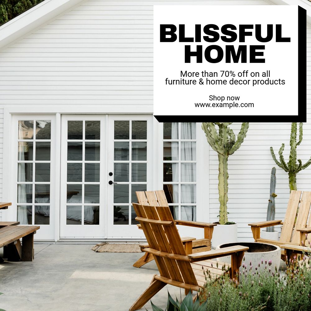 Blissful home Instagram post template, editable text