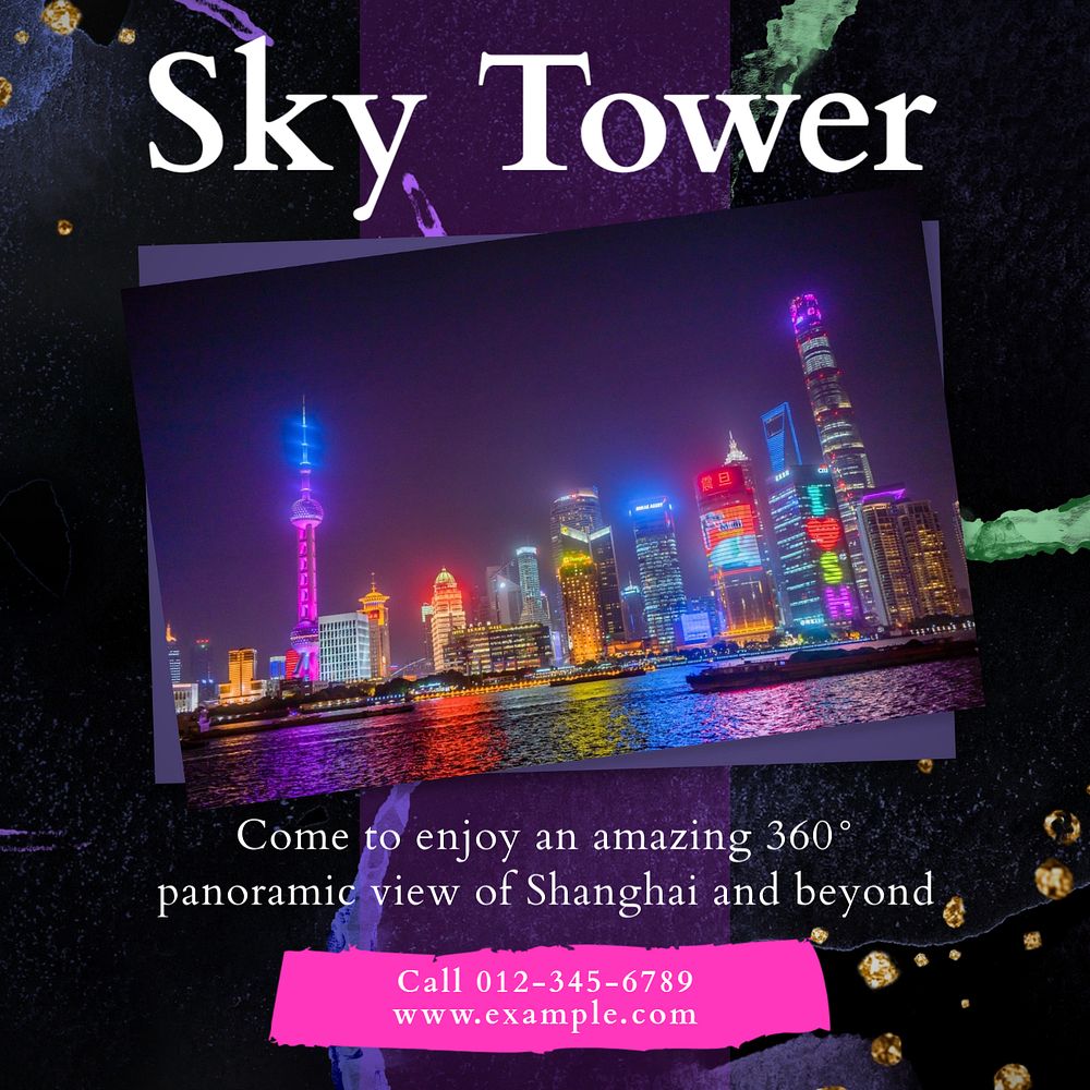 Sky tower Instagram post template, editable text