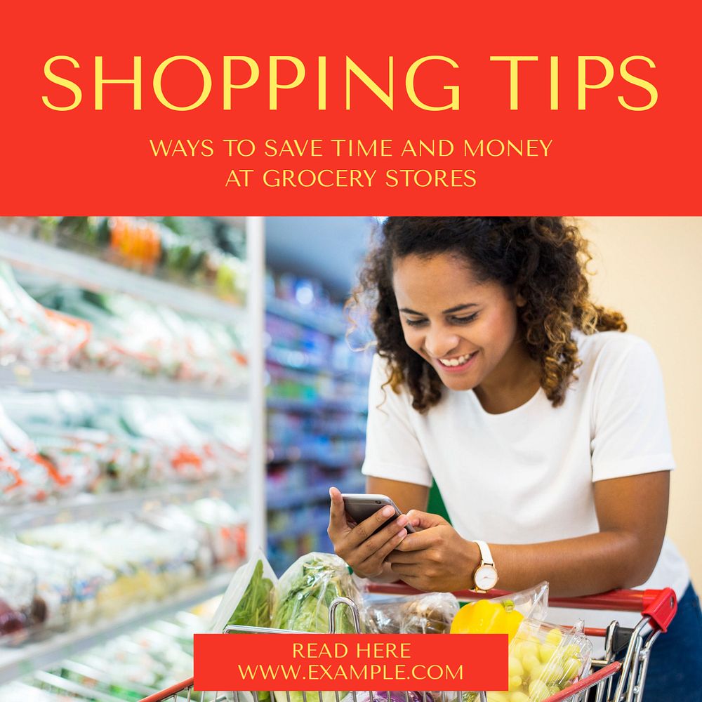 Shopping tips Instagram post template, editable text