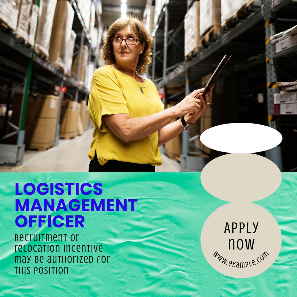 Logistics management officer Instagram post template, editable text