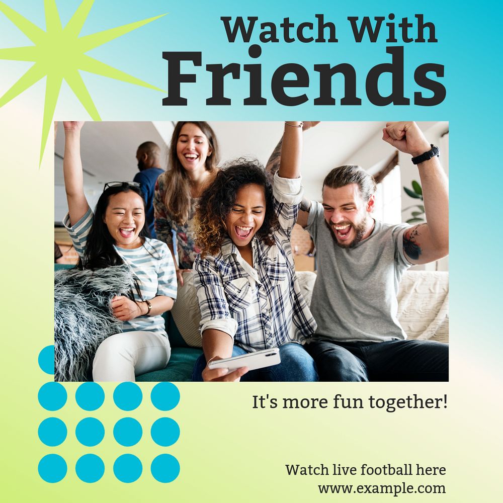 Watch with friends Instagram post template, editable text