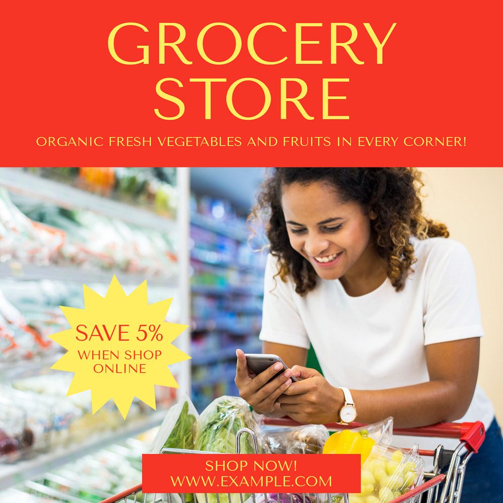 Grocery store Instagram post template, editable text