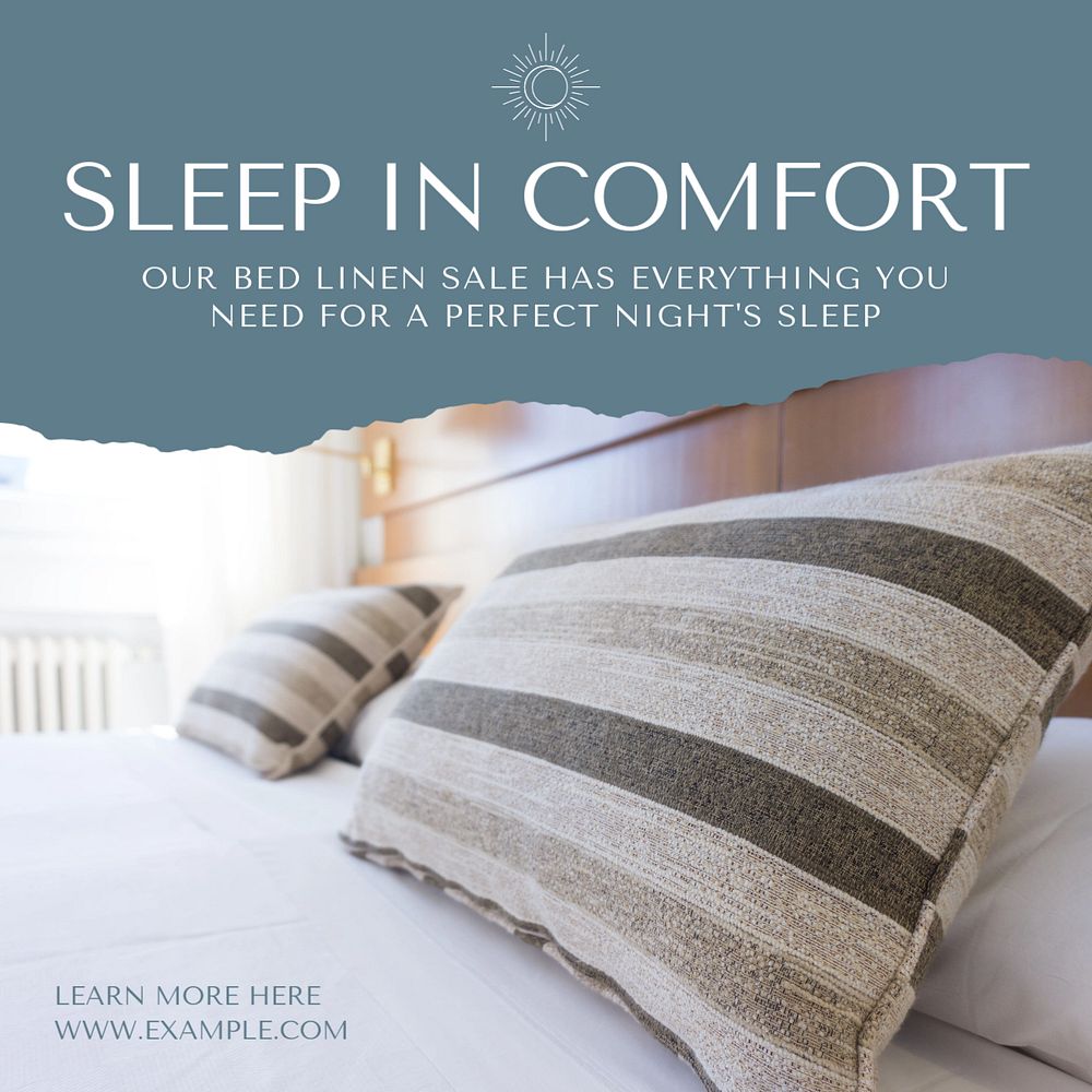 Sleep in comfort Instagram post template, editable text