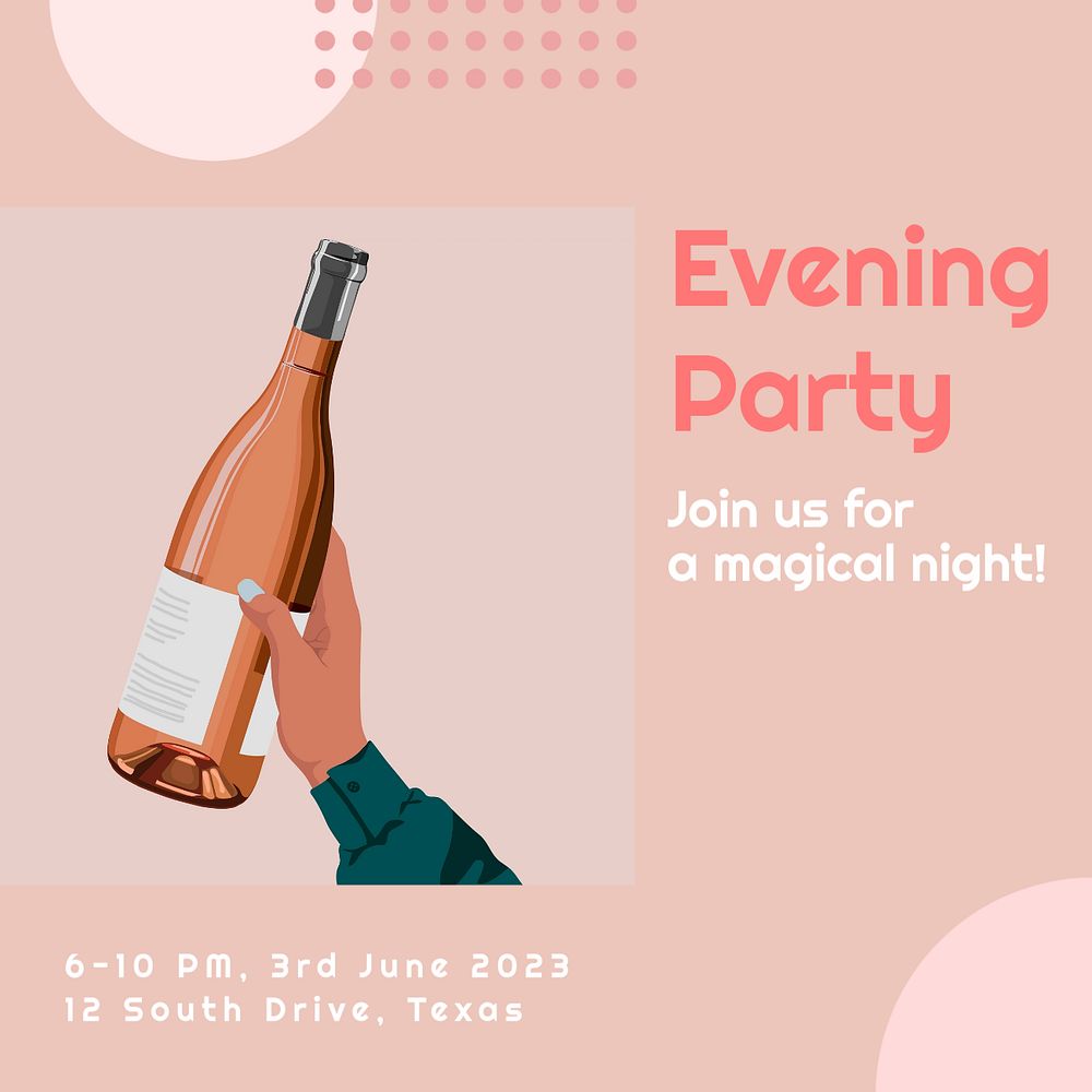 Evening party invitation Instagram post template, editable text