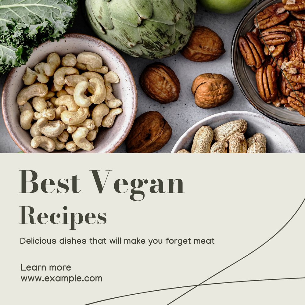  Best vegan recipes Instagram post template, editable text