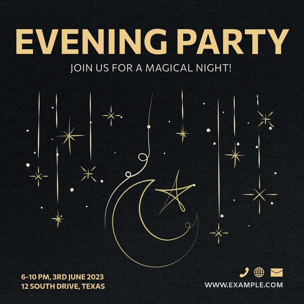 Evening party invitation Instagram post template, editable text