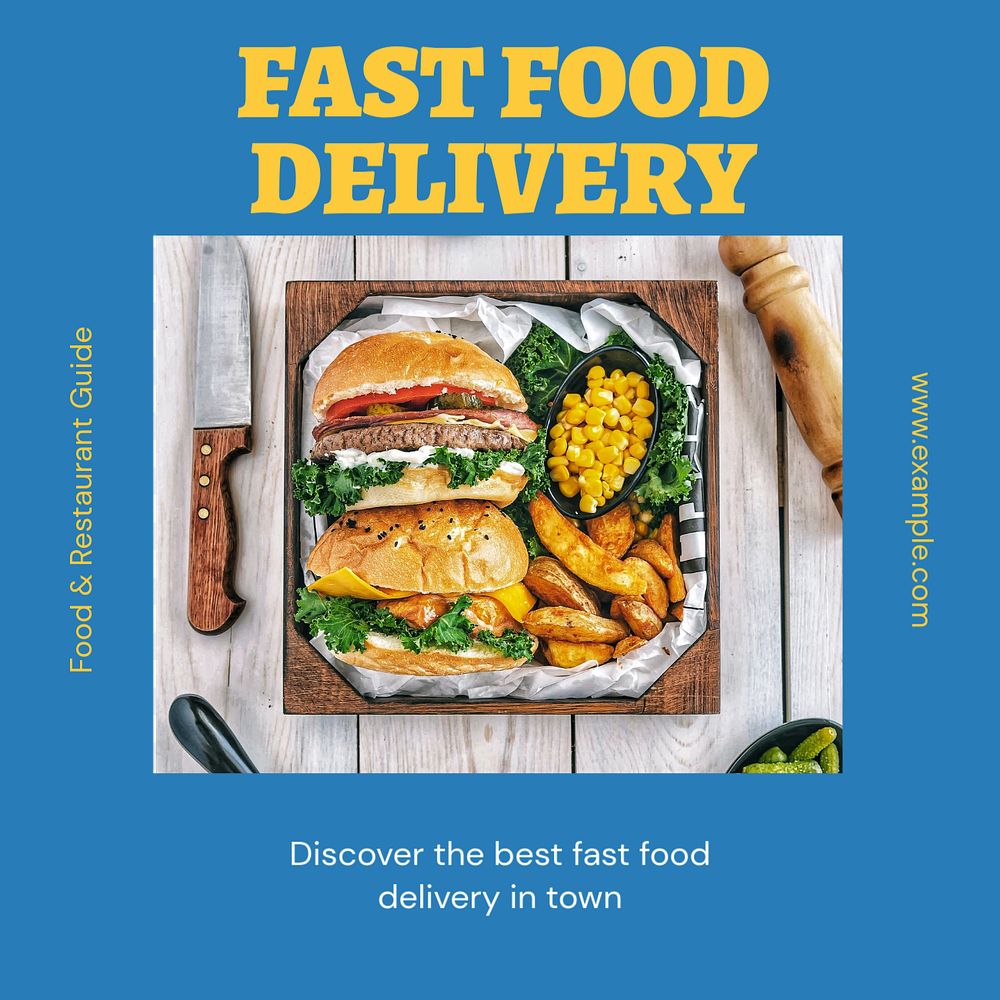 Fast food delivery Instagram post template, editable text