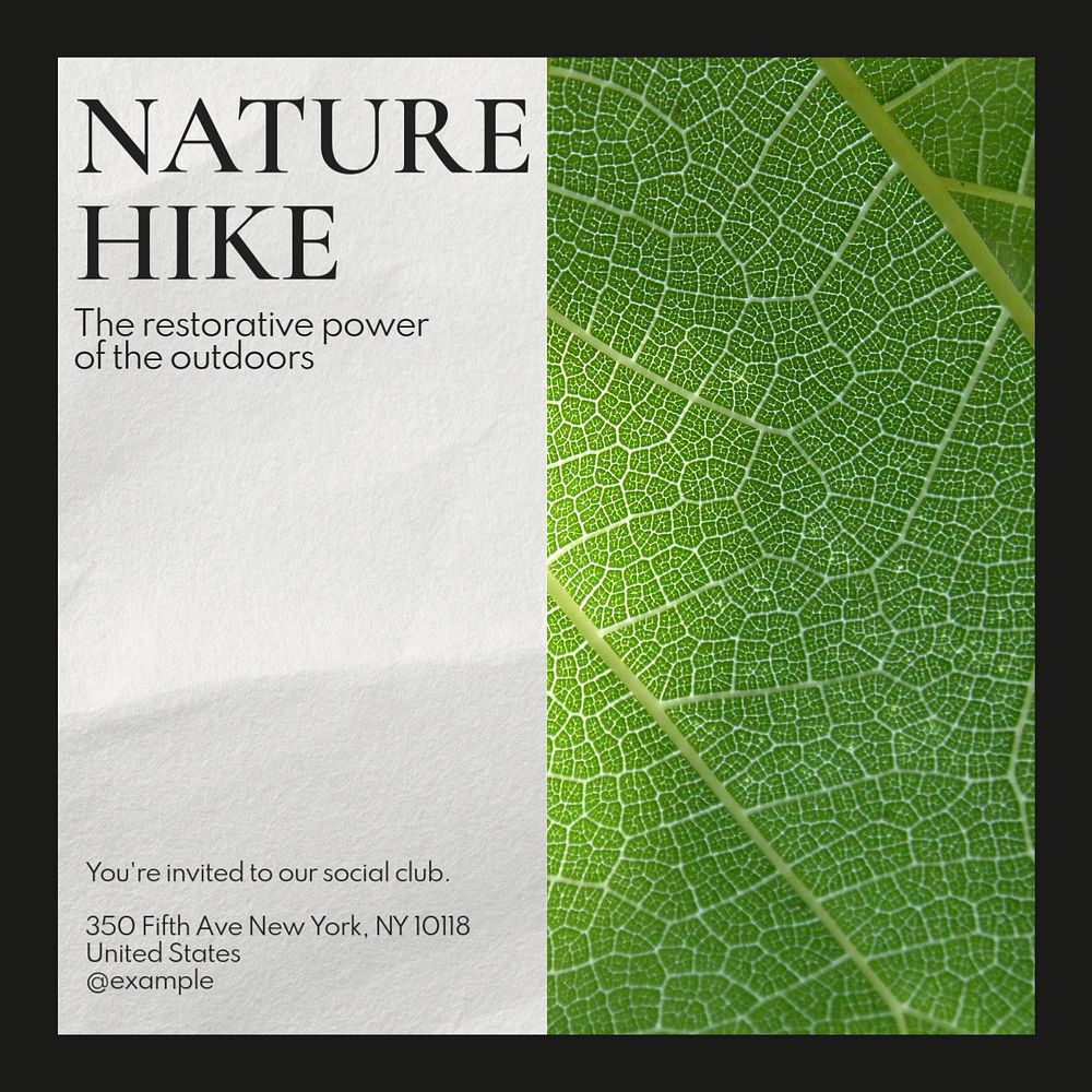 Nature hike Instagram post template, editable text