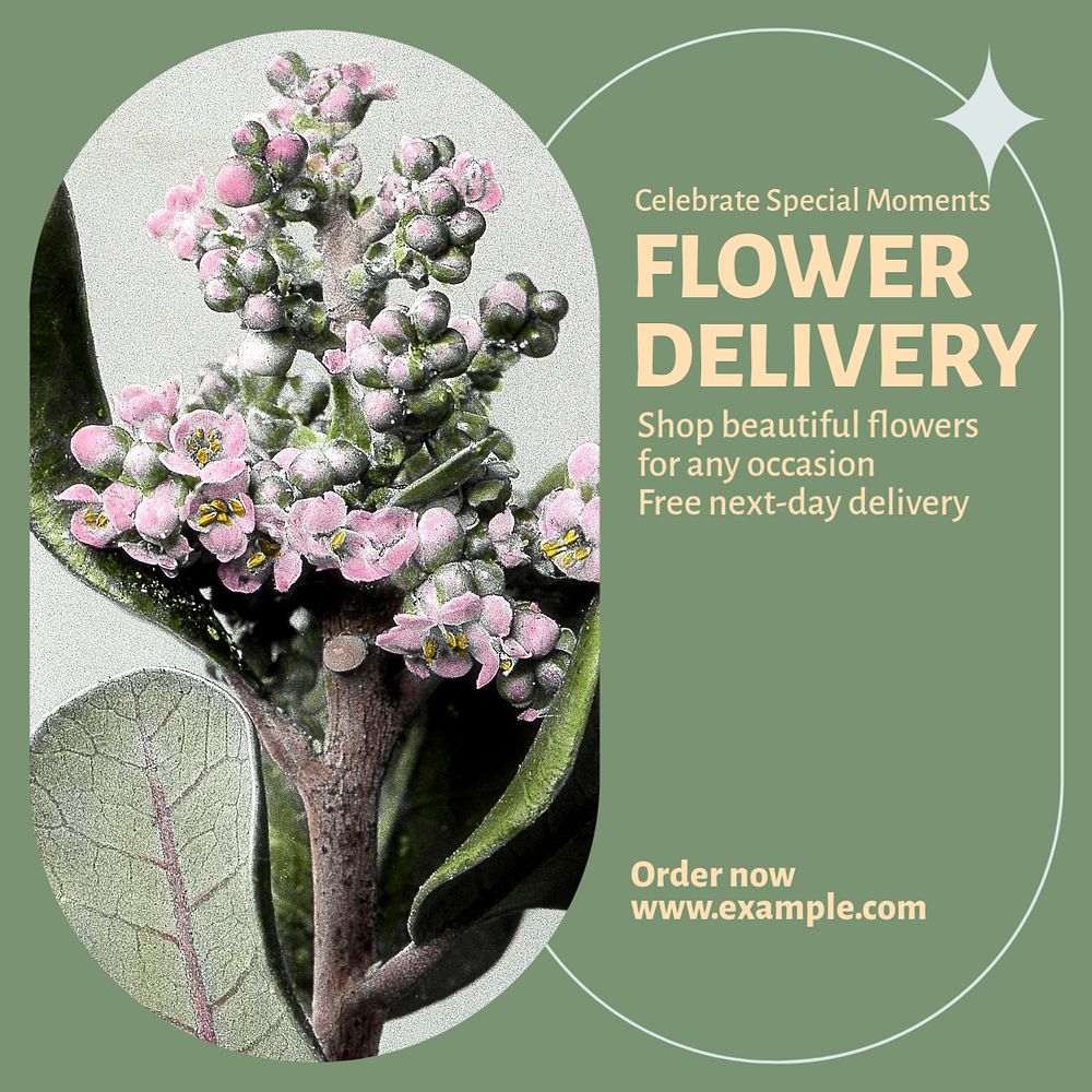 Flower delivery Instagram post template, editable text