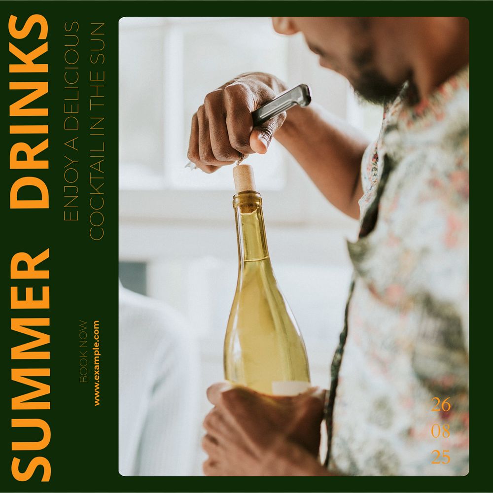 Summer drinks Instagram post template, editable text