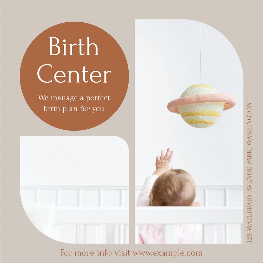 Birth center Instagram post template, editable text