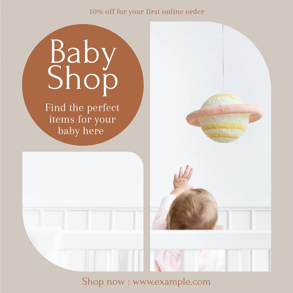 Baby shop Instagram post template, editable text