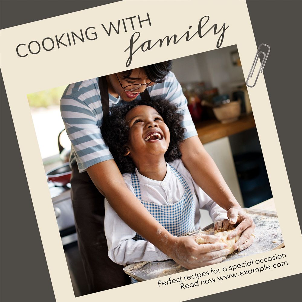 Family cooking recipes Instagram post template, editable text