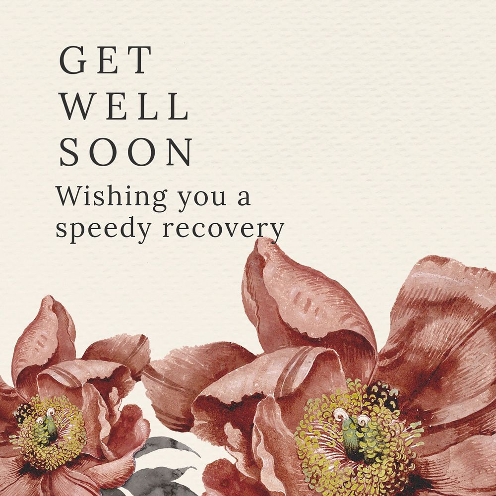 Get well soon Instagram post template, editable text