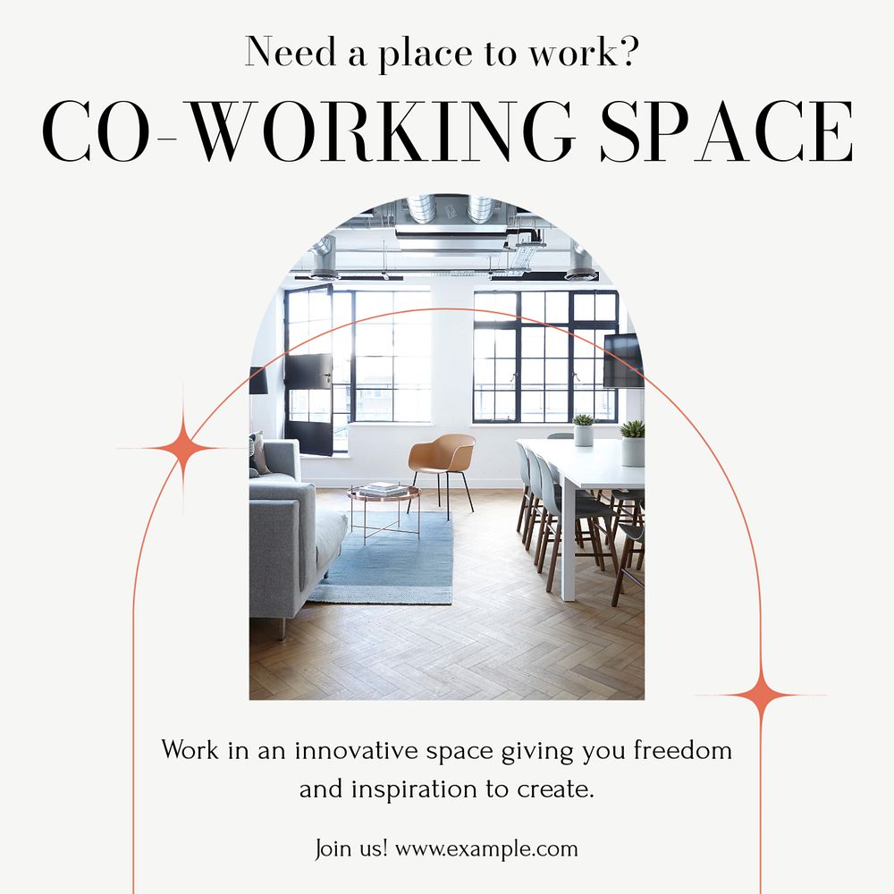 Co-working space Instagram post template, editable text