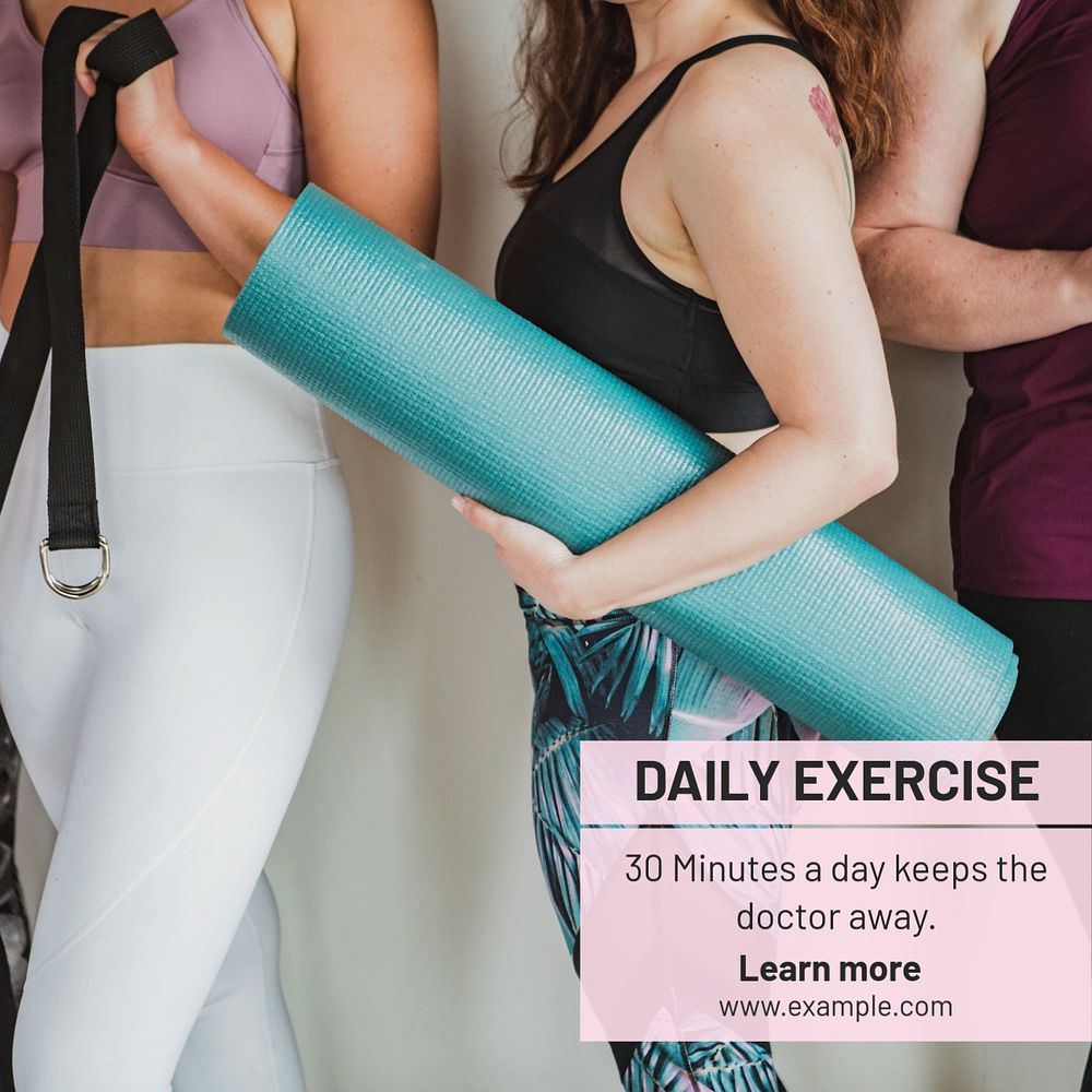 Daily exercise Instagram post template, editable text