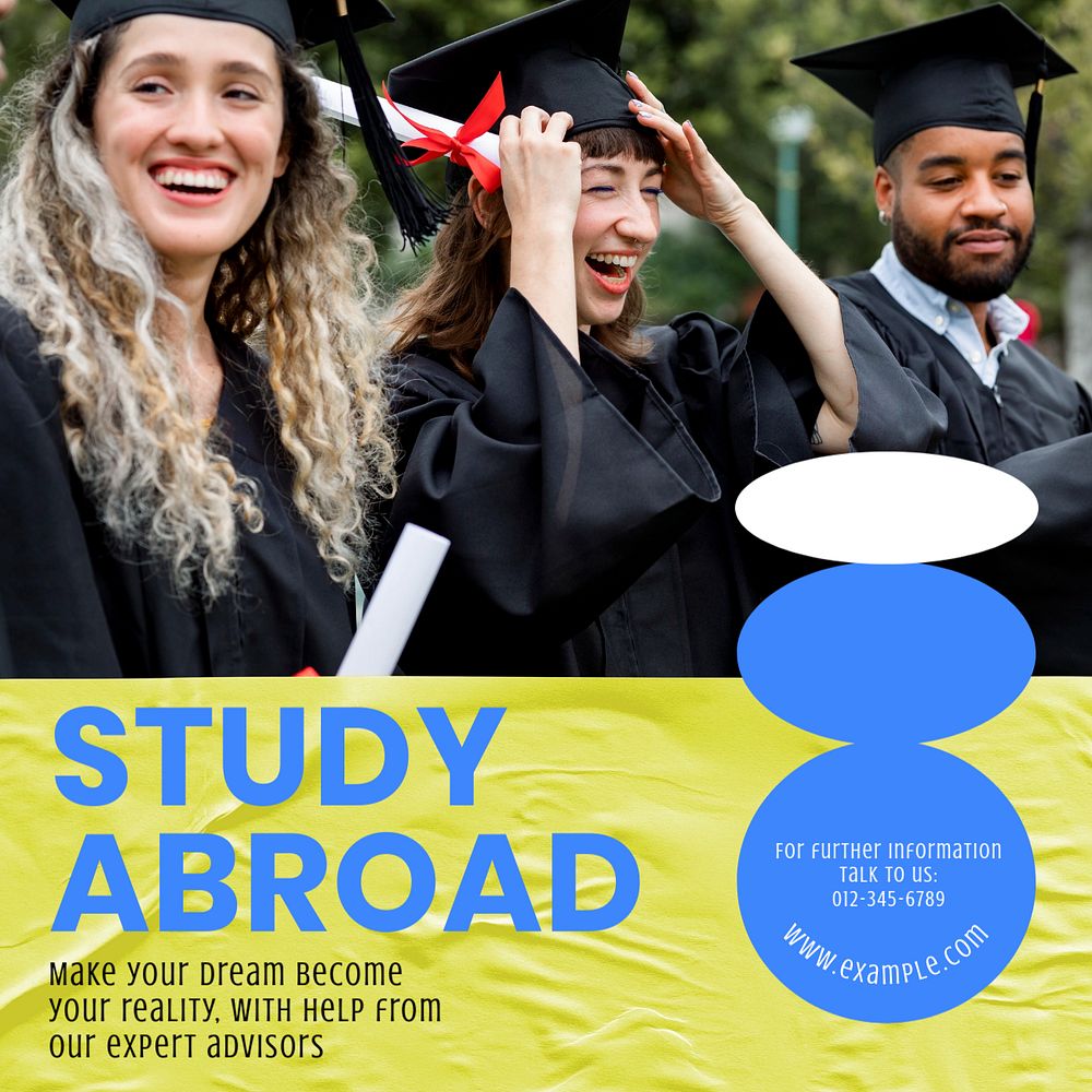 Study abroad Instagram post template, editable text