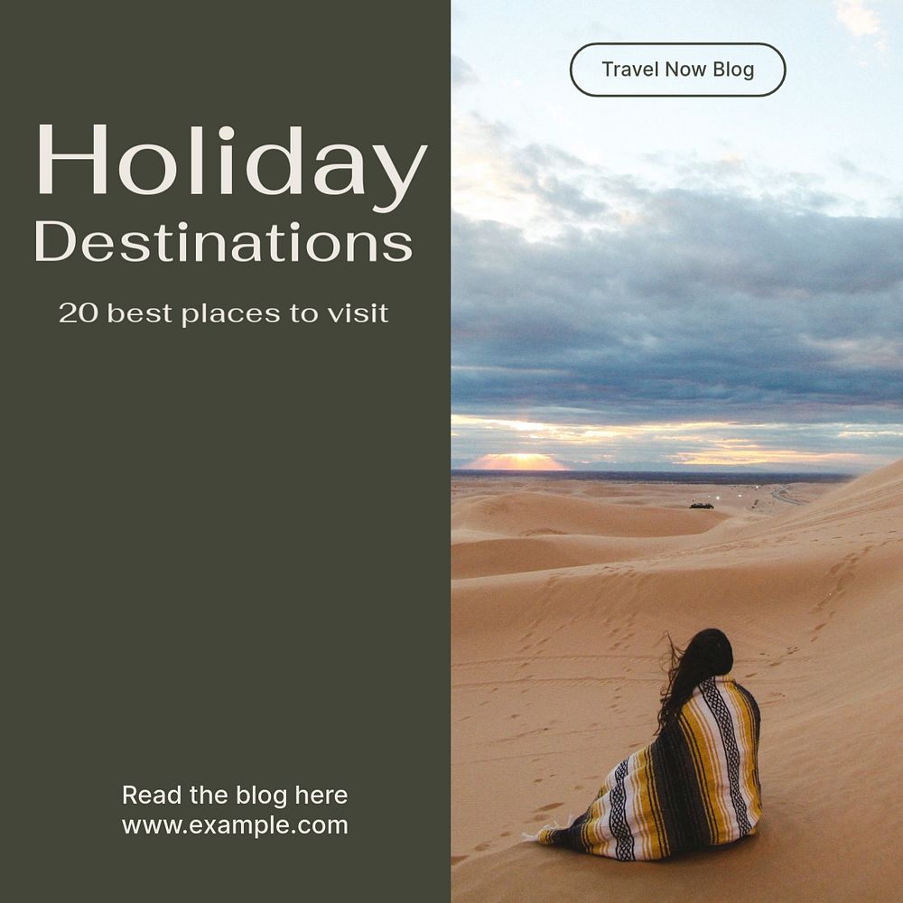 Holiday destinations Instagram post template, editable text