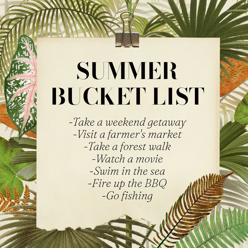 Summer bucket list Instagram post template, editable text