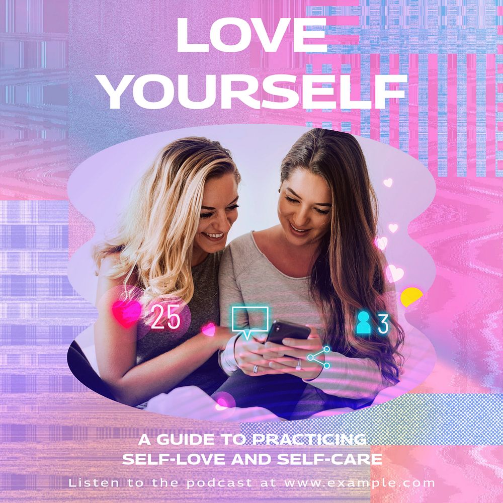 Love yourself podcast Instagram post template, editable text