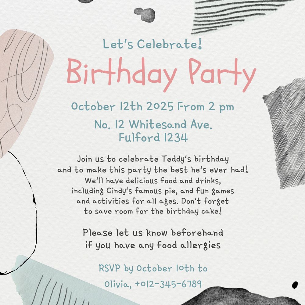 Birthday party Instagram post template, editable text